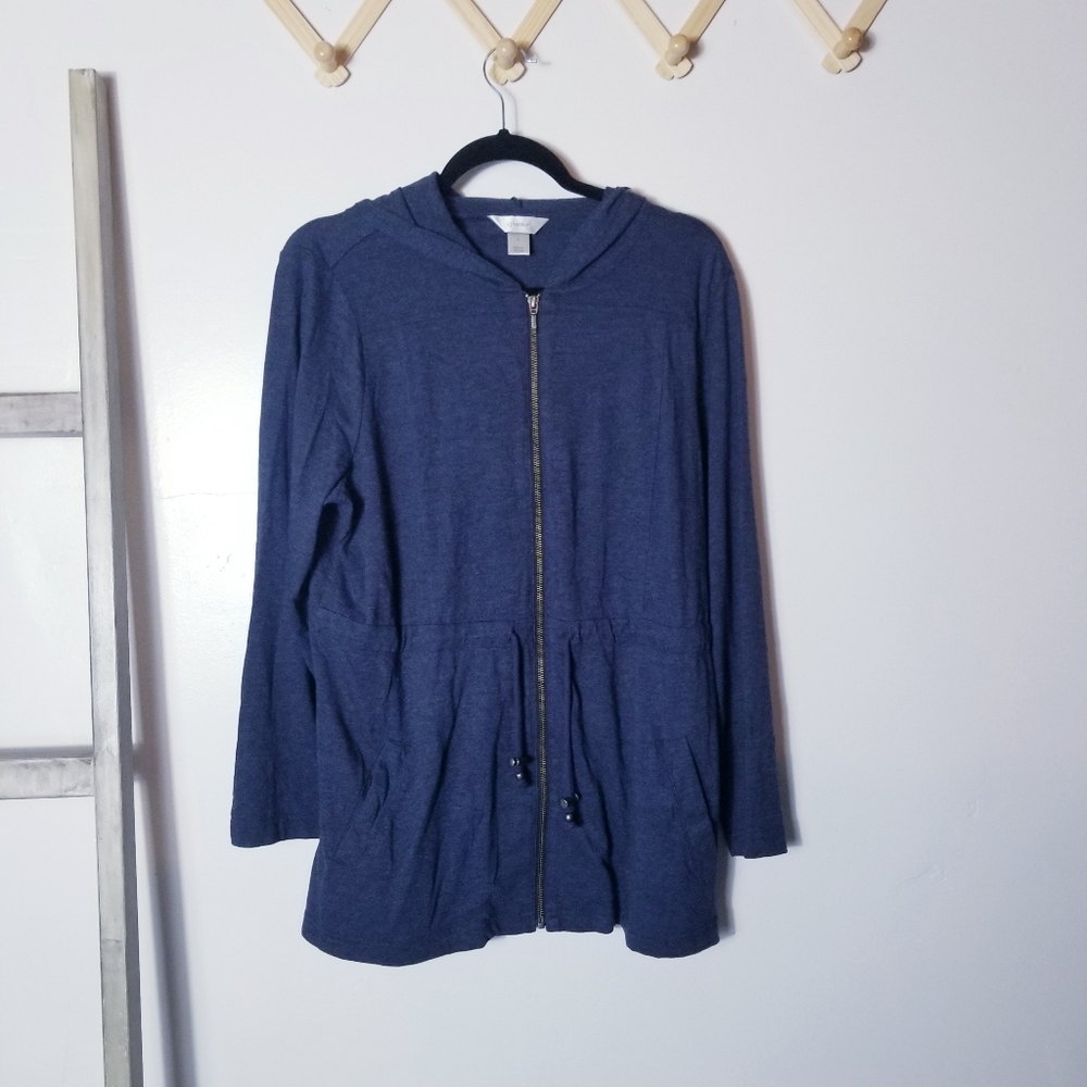 CJ BANKS LIGHTWEIGHT BLUE JACKET SIZE X WITH PULLSTRINGS AND POCKETS
